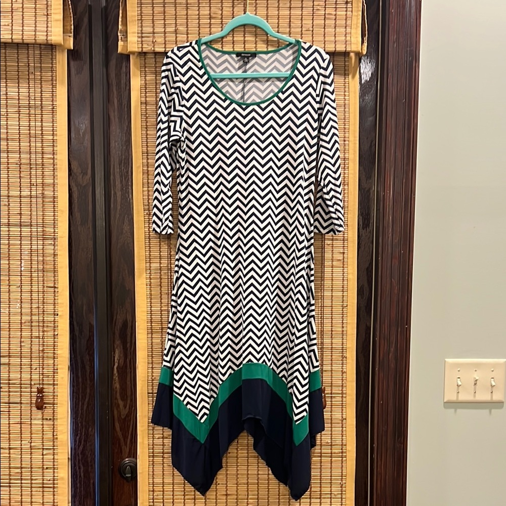Espresso Black and White A-Line Dress with 3/4 Sleeves